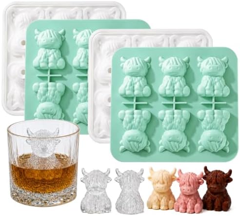 Highland Cow Ice Cube Mold, 3D Two-Part 6-Cavity Mold, 6.3-Inch