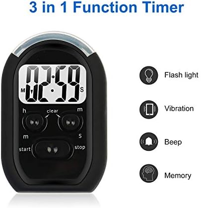 3 in 1 Kitchen Timer with Vibration, Flasher and Beeper for Cooking, Baking, Sports, Games, Yoga, Study, Meditation, Office
