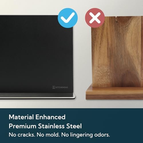 KITCHENDAO Stainless Steel Magnetic Knife Block, 12in Double-sided Magnetic Knife Holder Without Knives, Strong Magnet Knife Stand for Kitchen Countertop, Weighted Non-slip Base