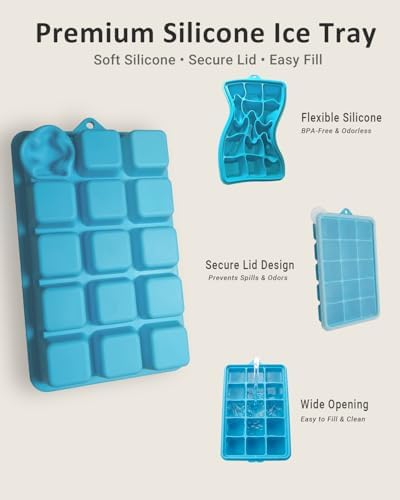 Silicone Ice Cube Trays with Lid, 4 Pack Ice Cube Molds