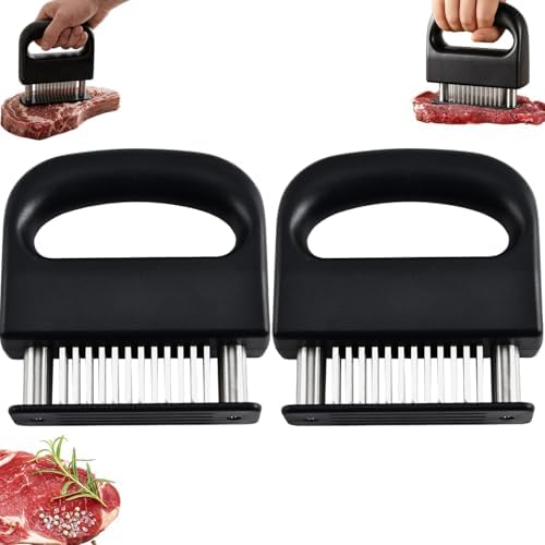 Spring Loaded Meat Tenderizer, Meat Tenderizer 48 Blade Stainless Steel Needle Meat Tenderizer Tool, Manual Meat Tenderizing Tool for Kitchen BBQ Cooking, Heavy Duty Kitchen Gadget (2pcs)