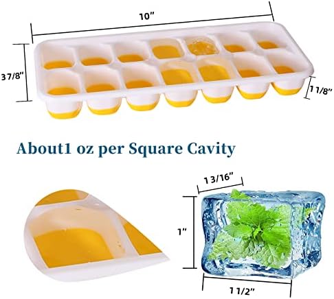 Ice Cube Trays with Lid BPA Free, 4 Pack 56 Ice Easy Release Flexible Silicone Ice Cube Tray Stackable No Spill Ice Tray Dishwasher Safe for Baby Food,Cocktail, Whiskey, Orange & Yellow