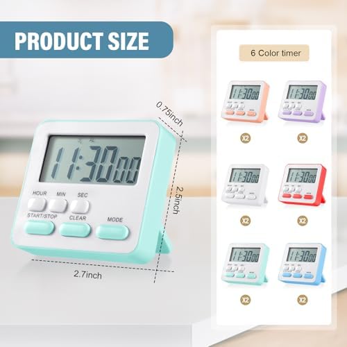 Weewooday 12 Pcs Digital Kitchen Magnetic Timer Bulk Classroom Count up Countdown Egg Timer Cute Desk Stopwatch for Back to School Teacher Kids Cooking Office(Pastel Colors,Classic Style)