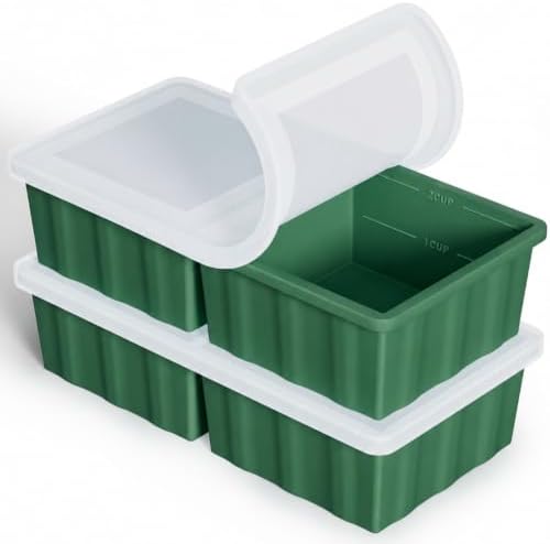 Silicone Freezer Tray for Soup Ice Cubes: 2-Cup Freezing Tray with Lid for Meal Prep - 2Pack Silicon Soup Portion Freeze Trays Make Stock Souped Ice Cube