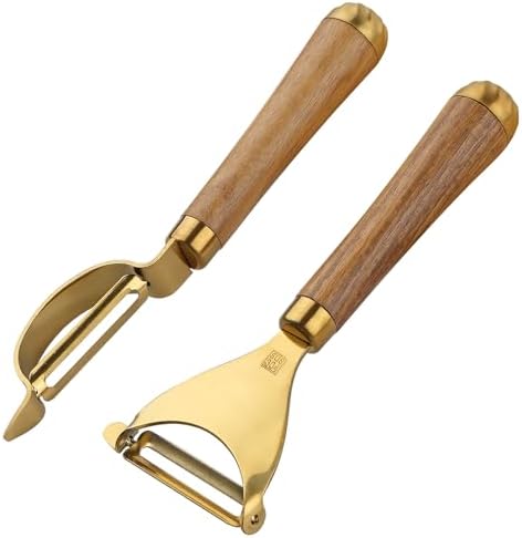 Potato Peelers,Premium 304 Stainless Steel Vegetable Peeler Set, Rosewood Handle For Kitchen, I and Y-shaped Peelers for Fruit Veggie Potatoes Carrot Cucumber，Ultra Sharp Rotary Blade(2-Piece)