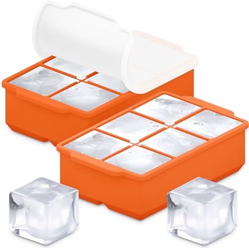 KitchFort® Large Silicone Ice Cube Tray (2-Pack) - 2" Big Ice Mold with Lid
