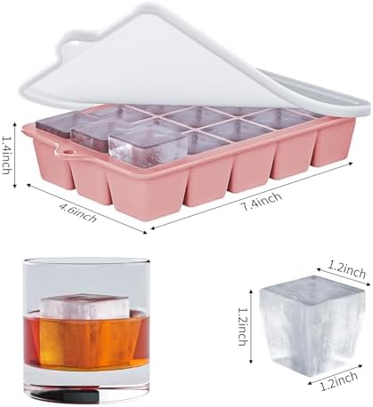 Silicone Ice Cube Tray 3 Pack - EASY RELEASE ice cube tray with lid, BPA Free Ice Cubes Trays for Freezer,ice cube mold for Cocktail,Whiskey (Purple +Pink+Mint)