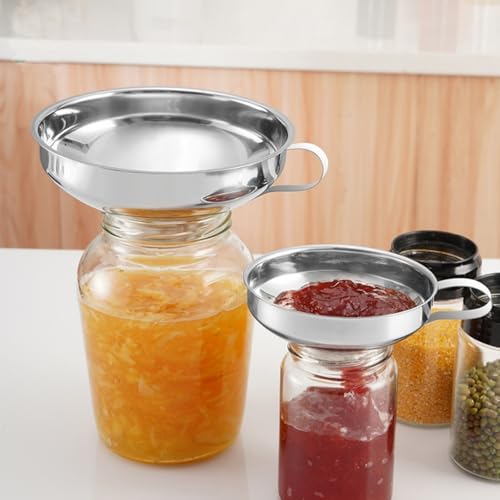 2 Pack Stainless Steel Funnel Set,Wide Mouth Filling Kitchen Funnels for Liquids,Fluids,Spices and Powders,Small+Large,Silver