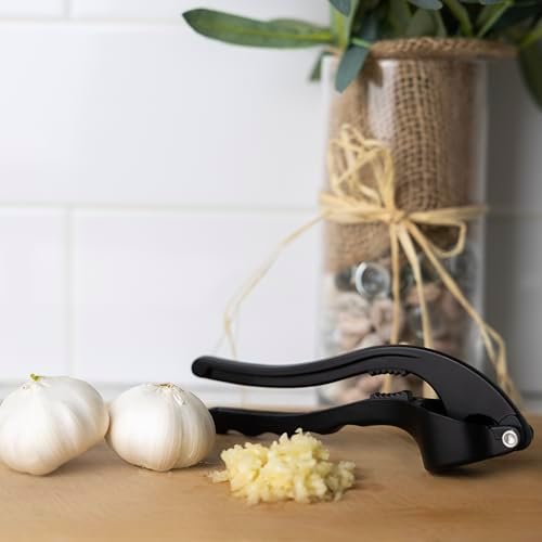 Fox Run Cast Aluminum Garlic Press, 6" Garlic Crusher with Built-In Nut Cracker