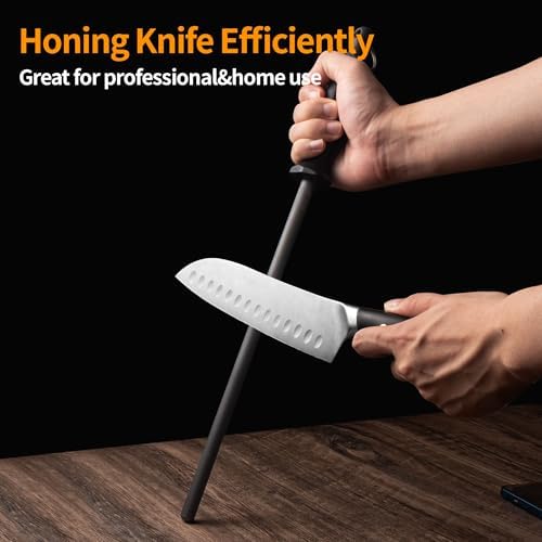 12-Inch Knife Sharpening Rod, Carbon Steel Honing Rod with Black Handle