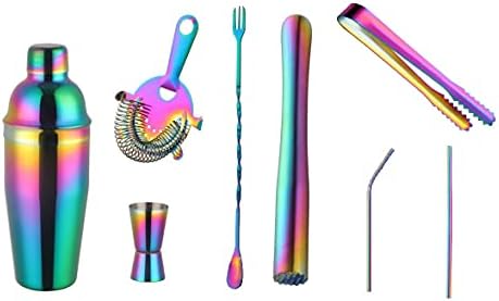 Buyer Star Cocktail Shaker Bar Set,Rainbow Juice Shaker, 25oz Martini Shaker, Fast Cooling Drink, 8-piece Bartender Kit Drink Bartender Stick Tool Set
