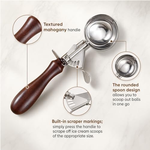 Ice Cream Scoop with Invisibility Trigger Release, Cookie Scoop for Baking, 304 Stainless Steel Cookie Dough Scooper with Release Lever, Disher for Muffins, Fruit & Vegetables (Medium & Small)