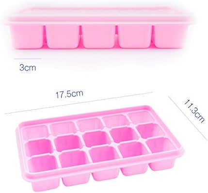 beicemania® Silicone Ice Tray with Lid Ice Cube Trays Ice Cube Maker, 3x3cm 15er Pink