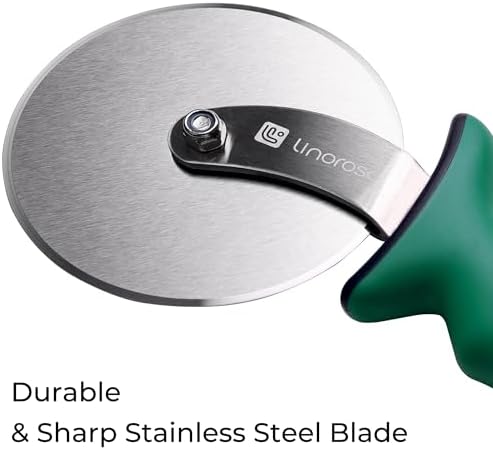 Linoroso Pizza Cutter Wheel, Durable Stainless Steel 4-Inch Pizza Wheel Cutter with Comfortable Safety Handle, Pizza Slicer Wheel for Cutting Through Pizza, Crust, Pie, Brownie, Flatbread, Green