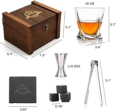 Whiskey Glass Gifts Set with Vintage Wood Box, Ideal Gifts for Men, Dad Him