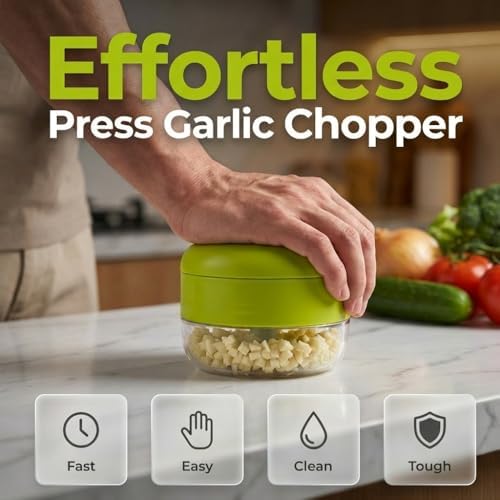 Mini Garlic Chopper & Press with Container, Manual Garlic Mincer Dicer, 3PCS