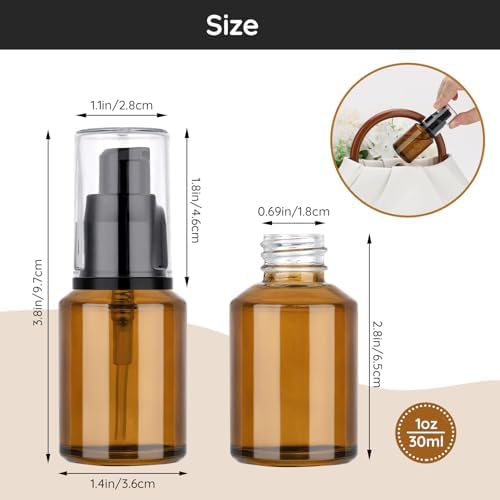 Segbeauty 1oz Frosted Empty Glass Pump Bottle Dispensers, 3 Pack 30ml Travel Size Pump Bottles, Reusable Lotion Container Foundation Bottle for Travel, Refillable Cosmetic Containers for Women Amber