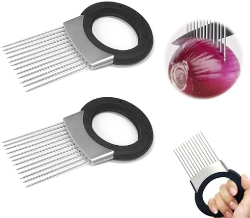 Stainless Steel Onion Slicer, 2025 Upgraded Onion Holder for Slicing, Kitchen Gadgets Vegetable Chopper for Lemon, Potato and Tomato Slicer (3pcs)