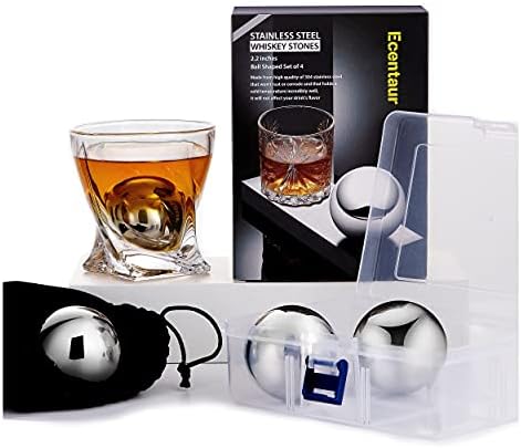 Large Whiskey Stones Stainless Steel Metal Ice Cube Reusable Balls 2.2" Gift Set for Men Chilling Drinks Set of 4