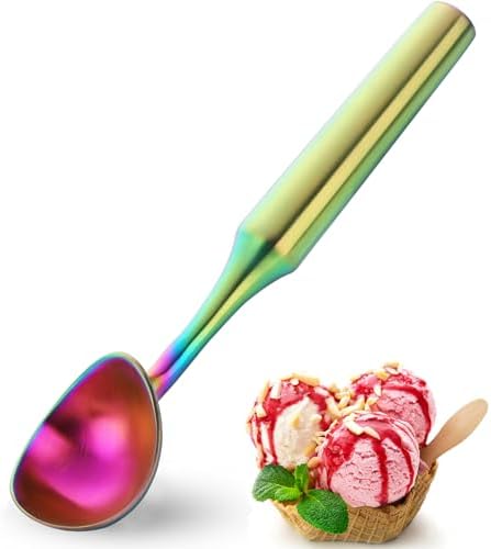 Ice Cream Scoop - Heavy Duty Stainless Steel Icecream Scooper, 9 inches Nonstick Anti-Freeze Ice Cream Scooper for Gelato, Sorbet, Cookie Dough, Melon, Sundae - Dishwasher Safe (Rainbow)