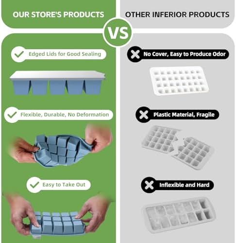 FANYITY Silicone Ice Cube Tray with Lid, Blue, Pack of 2 Ice Cube Moulds, Silicone Mould, BPA-Free, Stackable Ice Cube Tray, Ice Cube Trays for Baby Porridge, Cocktail, Whiskey, Coffee