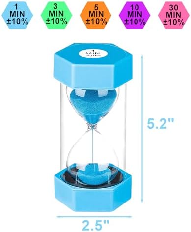 SuLiao Multicolor Hourglass Sand Timer Set for Adult, 1/3/5/10/30 Minutes, Safe and Durable, Perfect for Classroom, Games, Kitchen Decor