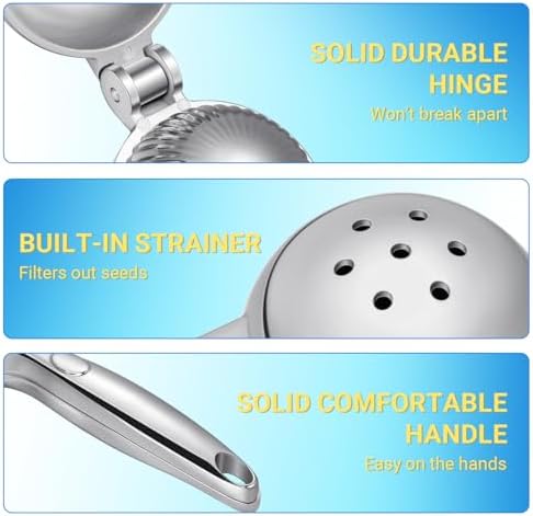 Lemon Squeezer, Sopito Lemon Juicer Heavy Duty Lime Squeezer, Easy & Fast Juicing Citrus Press, Hand Fruit Press for Seedless Juicing, Easy to Clean Manual Juicer, Silver