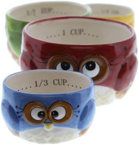 Cosmos gifts Measuring Cup Set Owl Design red green blue yellow 4 Pack, Medium
