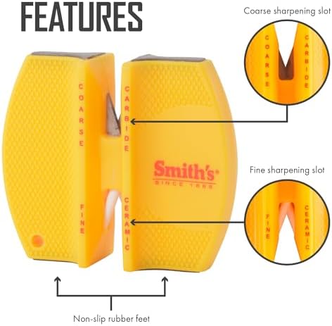 Smith's CCKS 2-Step Knife Sharpener - Yellow - 2-Step Preset Coarse & Fine Slots - Outdoor Handheld Knife Sharpener - Fishing, Hunting, Fillet, Pocket Knives - Compact Plastic Portable Keychain Tool