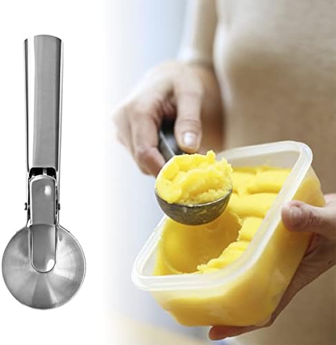 2 Pcs Stainless Steel Ice Cream Scoop, Heavy Duty Ice Cream Scooper with Trigger Metal Icecream Scoop Spoon for Fruit Scoop, Sundaes, Sorbet, Icecream (Silver) (Pack of 2)