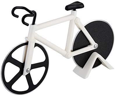 Bicycle Pizza Cutter Wheel SENRISE Bike Pizza Slicer Dual Stainless Steel Non-stick Cutting Wheels With a Stand, for Home Pizza Lovers (1PC, White)