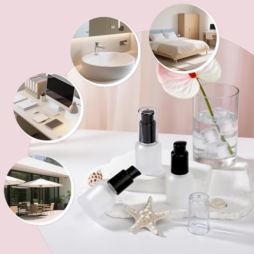 Segbeauty 0.5oz Empty Frosted Glass Travel Size Pump Bottle, 3pcs Matte Translucent Lotion Bottle Refillable, 15ml Travel Toiletry Bottles for Creams Liquids, Empty Cosmetic Skincare Container