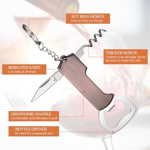Ziliny 24 Pcs Wine Bottle Opener Keychains Bulk Corkscrew, Red Bronze Color
