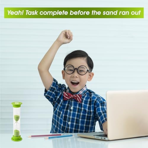 Sand Timer for Kids - 10 Minute Set of 4 Hour Glass - Green Color- Acrylic Covered for Classroom, Home & Kids Room