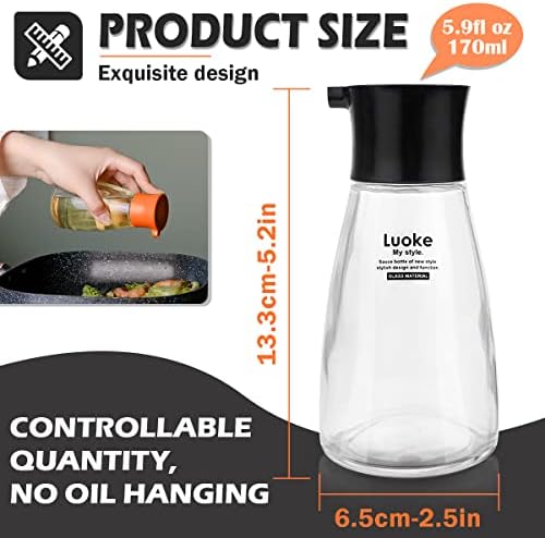 2Pcs Glass Soy Sauce Container Dispenser Leakproof Vinegar Dispenser Oil Dispensing Bottles Seasoning Bottle with Lid for Olive Oil,Soy Sauce,Syrup etc.(170ml)