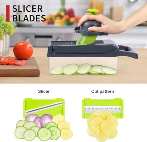 15-in-1 Multifunctional Vegetable Chopper with 8 Blades, Onion & Garlic Cutter, Slicer, Dicer, and Storage Container for Easy Food Prep