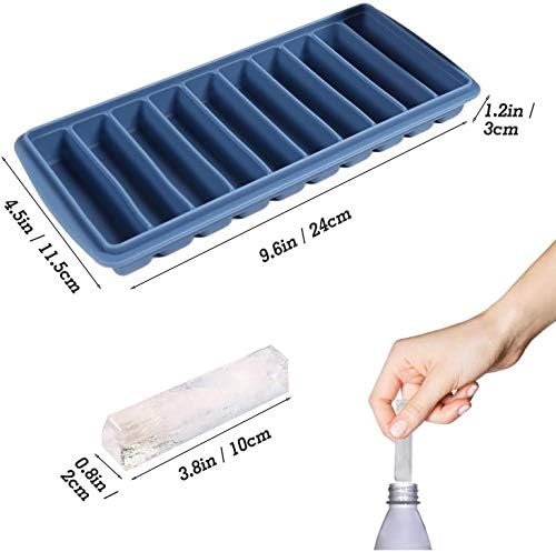LessMo 2 PCS Ice Cube Tray, Long Ice Stick Tray Silicone with Lid, Rectangular Narrow Stick, Reusable, Flexible, Easy Release, for Small Mouth Sport Bottles, Juice Bottles, Cocktail Parties, Blue