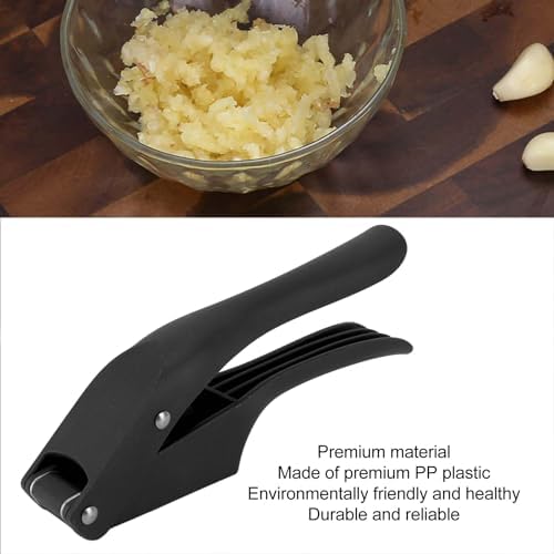 Garlic Press, Multipurpose Garlic Mincer Tool Efficient Easy To Squeeze Ergonomic Handle 2 in 1 for Kitchen (Black)