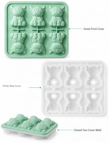 Highland Cow Ice Cube Mold, 3D Two-Part 6-Cavity Mold, 6.3-Inch