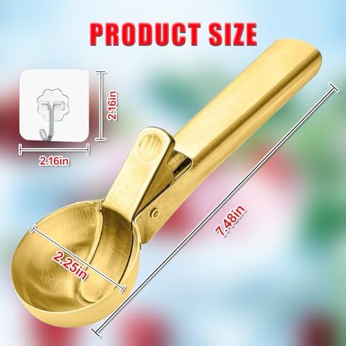 Ice Cream Scoop,Portable Stainless Steel Ice Cream Scoop with Trigger and Comfortable Handle,Dishwasher Safe,DIY Ice Cream,Gelato,Sorbet,Cake Batter (Golden)