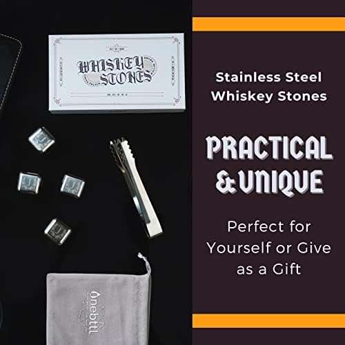 Whiskey Stones Gifts Set with Initial for Men & Women, 4pcs Stainless Steel Whiskey Rocks with Pouch and Tong, Chilling Ice Cubes Initial Gifts for Whiskey Lovers, Dad, Mom, Grandpa, Uncle - E