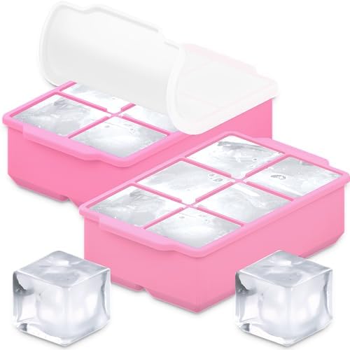 KitchFort® Large Silicone Ice Cube Tray (2-Pack) - 2" Big Ice Mold with Lid