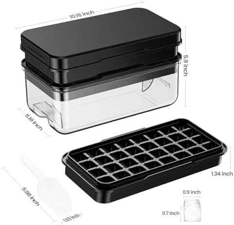 PHINOX 1" Ice Cube Tray with Lid and Bin, Easy Release 64 Cubes for Freezer
