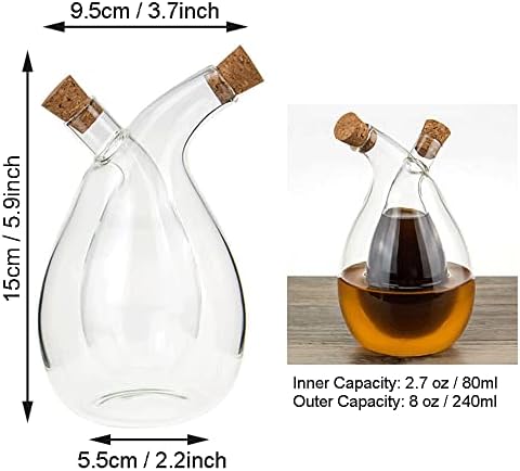 Olive Oil and Vinegar Dispenser Bottles Cruet, Kitchen 2 in 1 Glass Oil and Vinegar Dispenser, Dual Glass Oil Dispensing Container for Kitchen Cooking (Pack of 2)