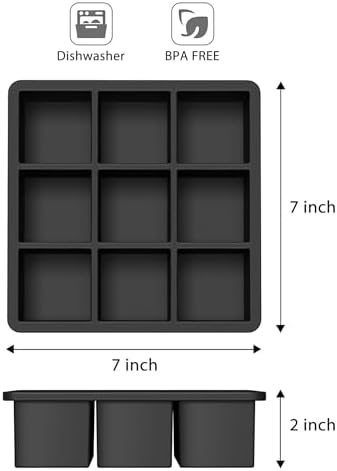 Wanderworld Ice Tray Combo, Silicone Reusable 2 inch Big Ice Freezer Mold, 9 Cubes& 9 Sphere Ice Maker tray with lid for Whiskey, 2 pack.