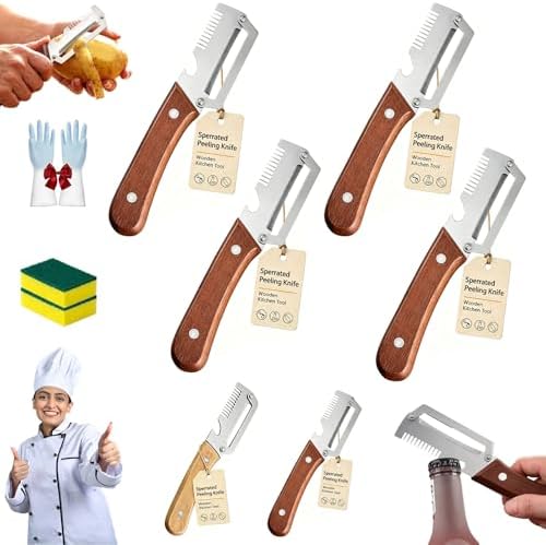 Ultimate Kitchen Multi Tool Peeler, Precision Peeler Pro, Solid Wood Non-Slip Handle, 3 in 1 vegetable peeler set, 2.5 mm Zero Pressure Peelers, for Cane, Potato, Fruit, Easy to Clean (4 PCS A)
