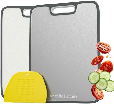 Titanium Cutting Board 16 x 11 – Double Sided Cutting Boards Non-Toxic, Titanium Cutting Boards for Kitchen, Ideal for Meat, Vegetables, Fruits & Dough Preparations with Food Grade Plastic Scraper