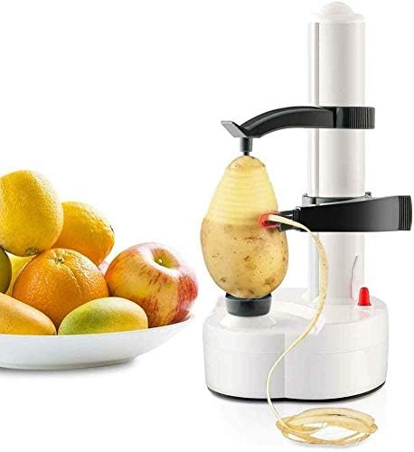 TOPCHANCES Automatic Electric Potato Peeler – 4-in-1 Fruit & Vegetable Peeler with Stainless Steel Blade, Battery Powered or USB, Easy Clean, for Apples Potatoes Carrots Cucumbers (White)