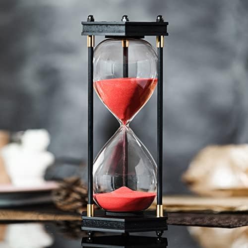 AKAKA MUNING Large Hourglass Timer 60 Minute, Hexagon Wood Sandglass, Red