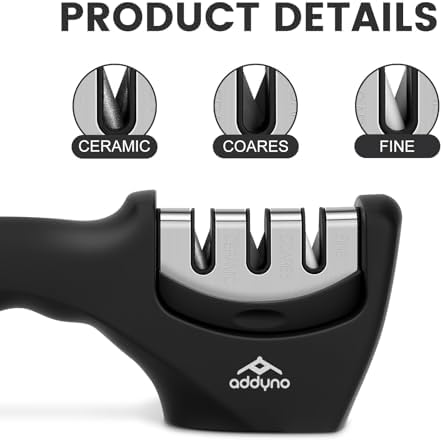 3-Stage Knife Sharpener for Kitchen Knives, Coarse, Fine & Polishing Slots, Fast Blade Sharpening with Non-Slip Base and Ergonomic Handle